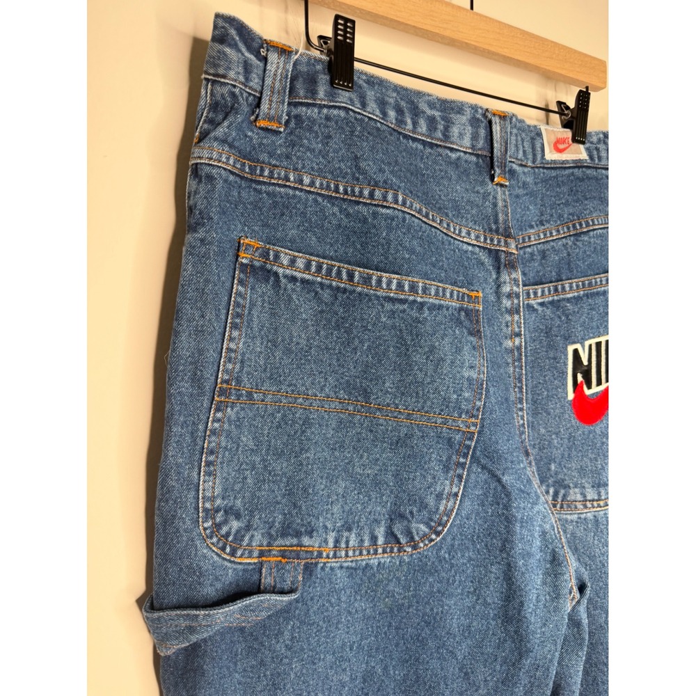 Vintage 90s Nike Air Embroidered Logo Carpenter Jeans Hip Hop 38 Denim Baggy - Picture 11 of 12